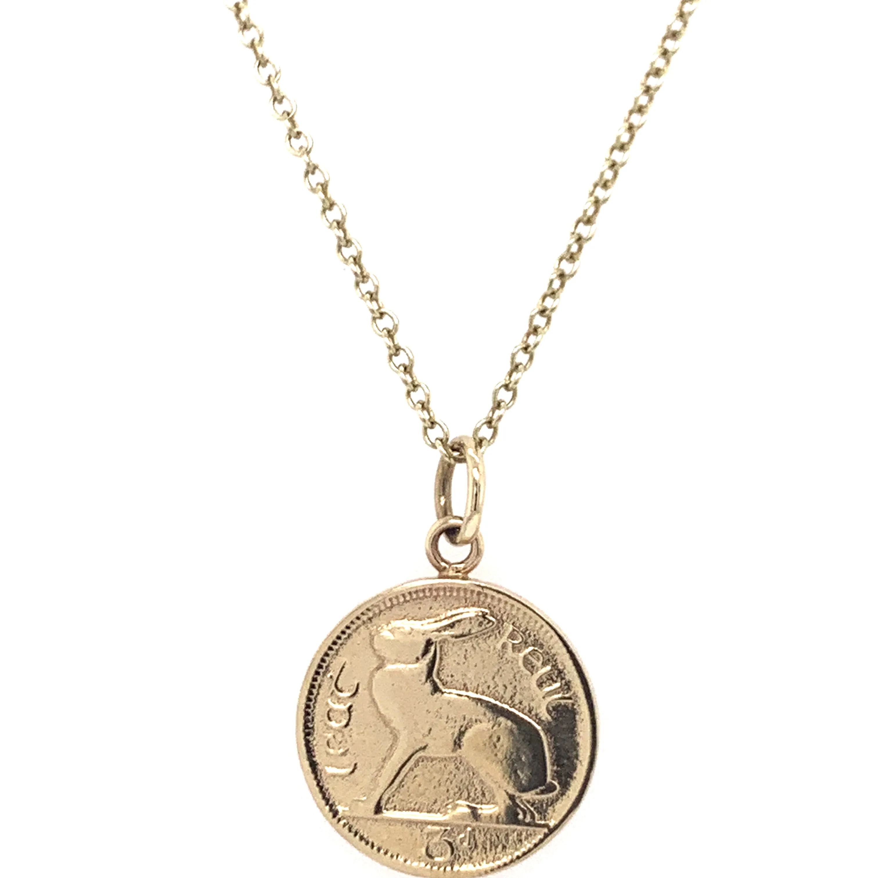 Tadgh Óg Solid 9ct Gold Hare 3p Irish Coin Pendant