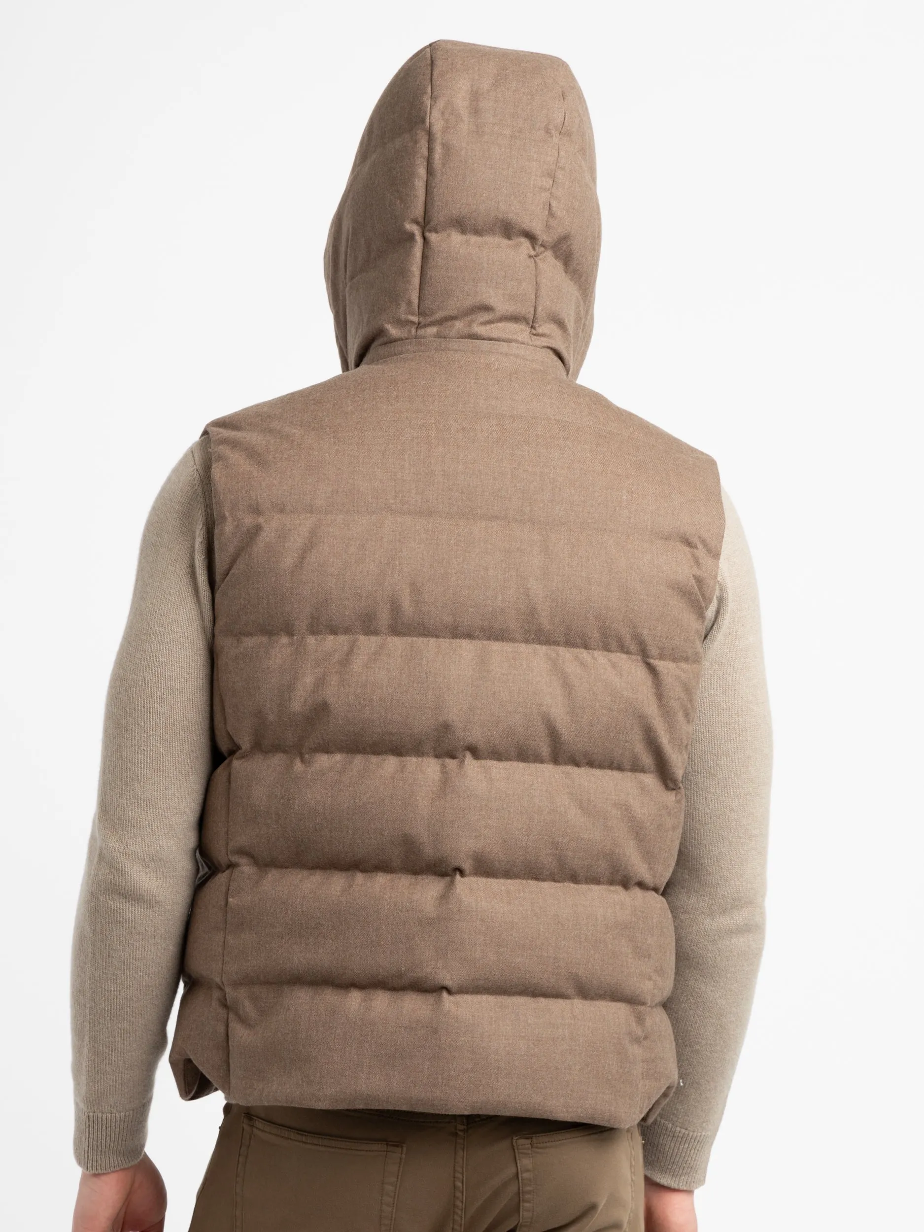 Taupe Joel Wool Flannel Hooded Down Vest