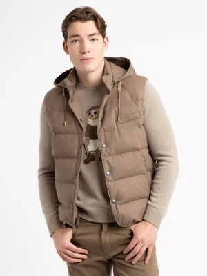 Taupe Joel Wool Flannel Hooded Down Vest