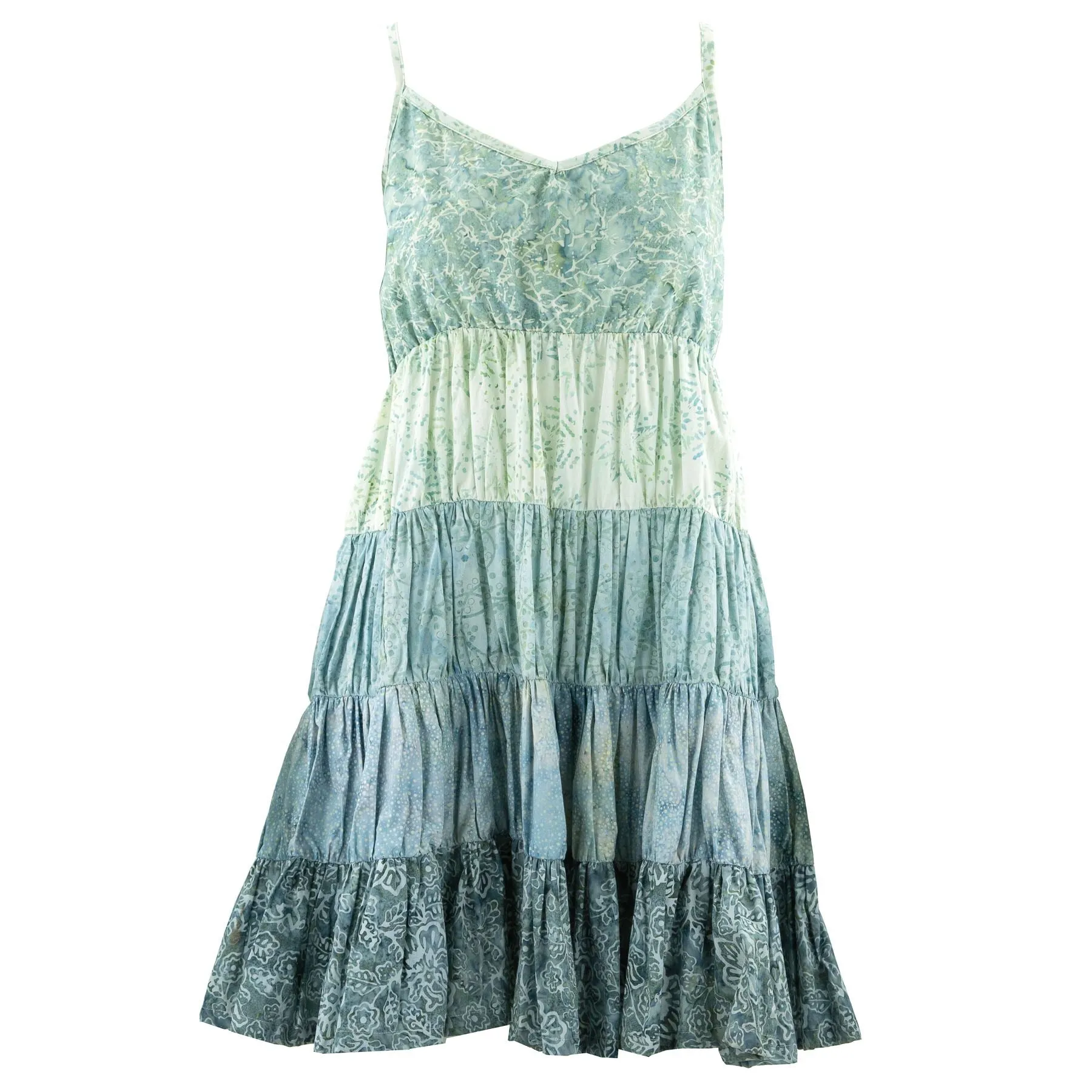 Tier Drop Summer Dress - Mixed Batik Light Blue