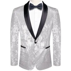 Ties2you Sequin Blazer Coin Grey Solid Shawl Collar Glitter Mens Suit