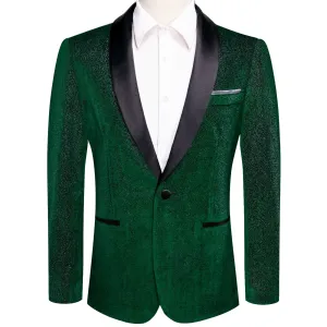 Ties2you Velvet Suit Jacket Forest Green Shining Solid Hot Stamping Shawl Collar Mens Suit