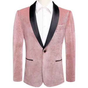 Ties2you Velvet Suit Rose Pink Solid Hot Stamping Shawl Collar Mens Suit Jacket for Prom