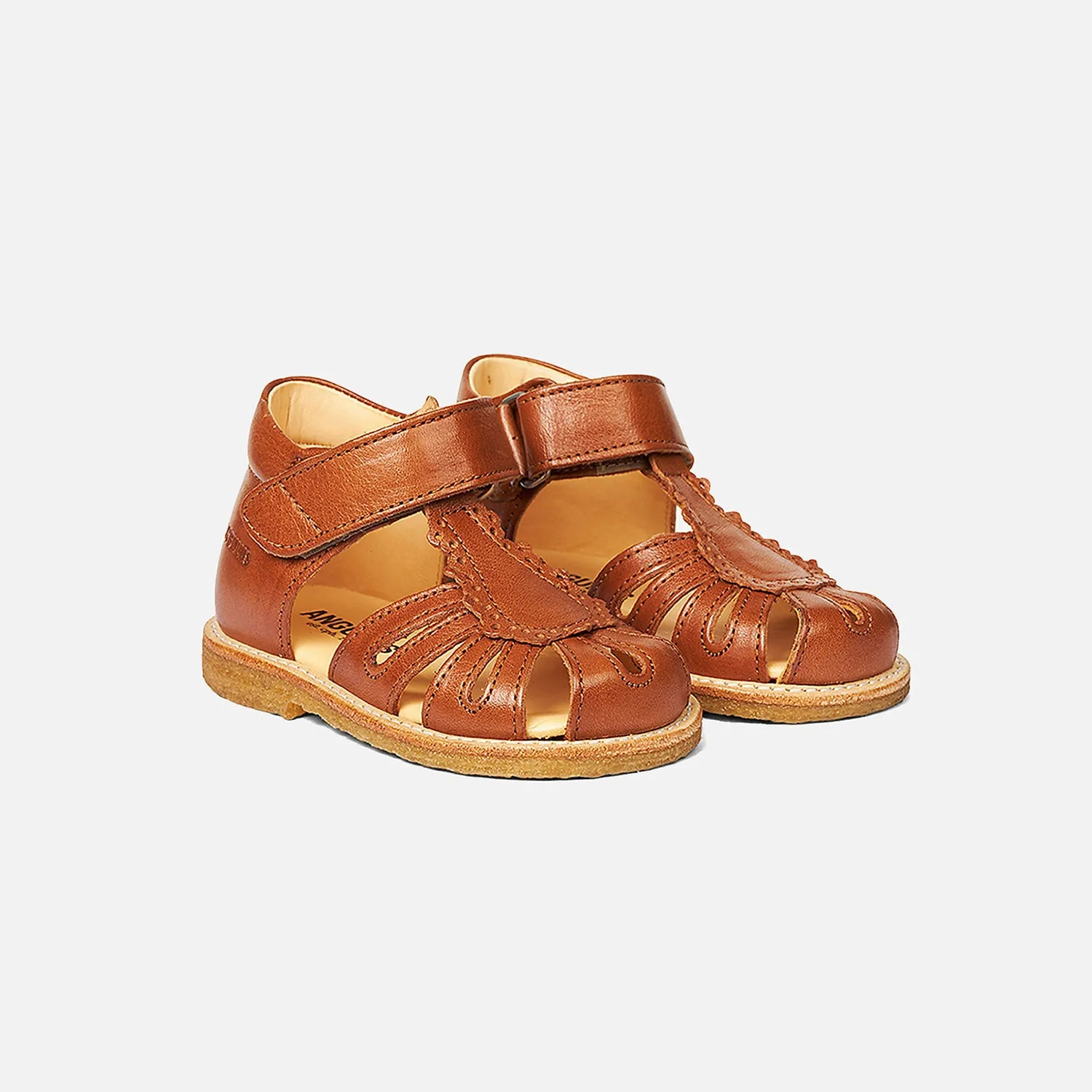 Toddler Leather Petal Scallop Sandals - Cognac