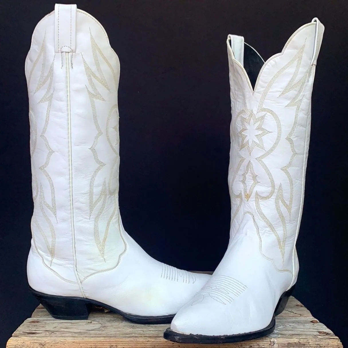 TONY LAMA Vintage White Leather Tall Knee High Cowgirl Cowboy Western Boots