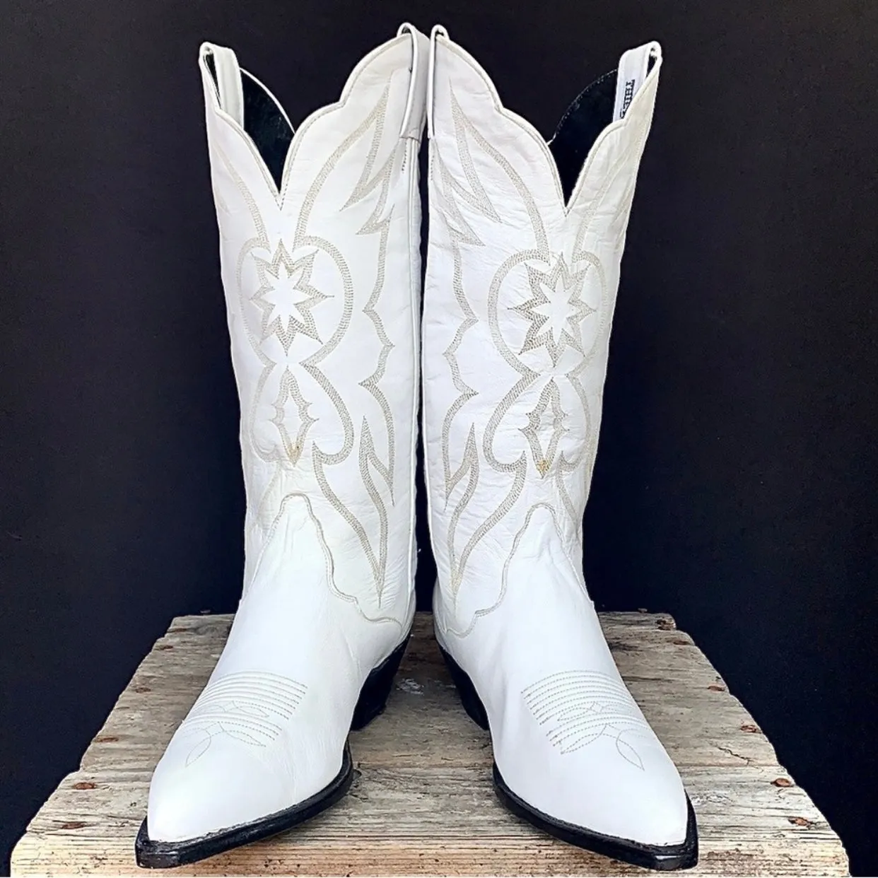 TONY LAMA Vintage White Leather Tall Knee High Cowgirl Cowboy Western Boots