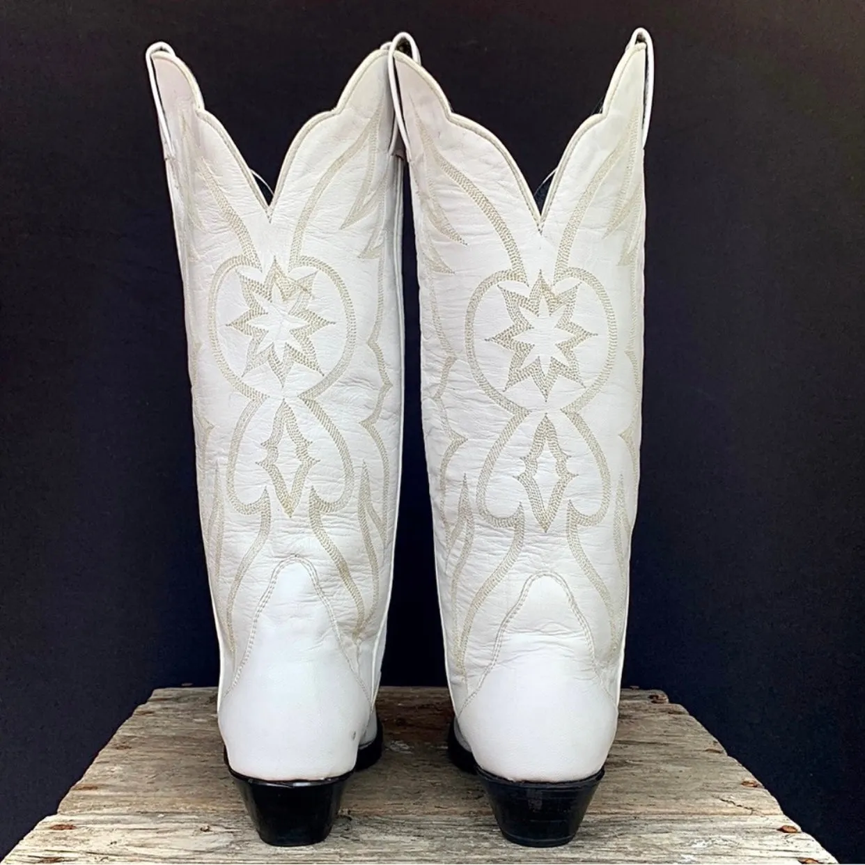 TONY LAMA Vintage White Leather Tall Knee High Cowgirl Cowboy Western Boots