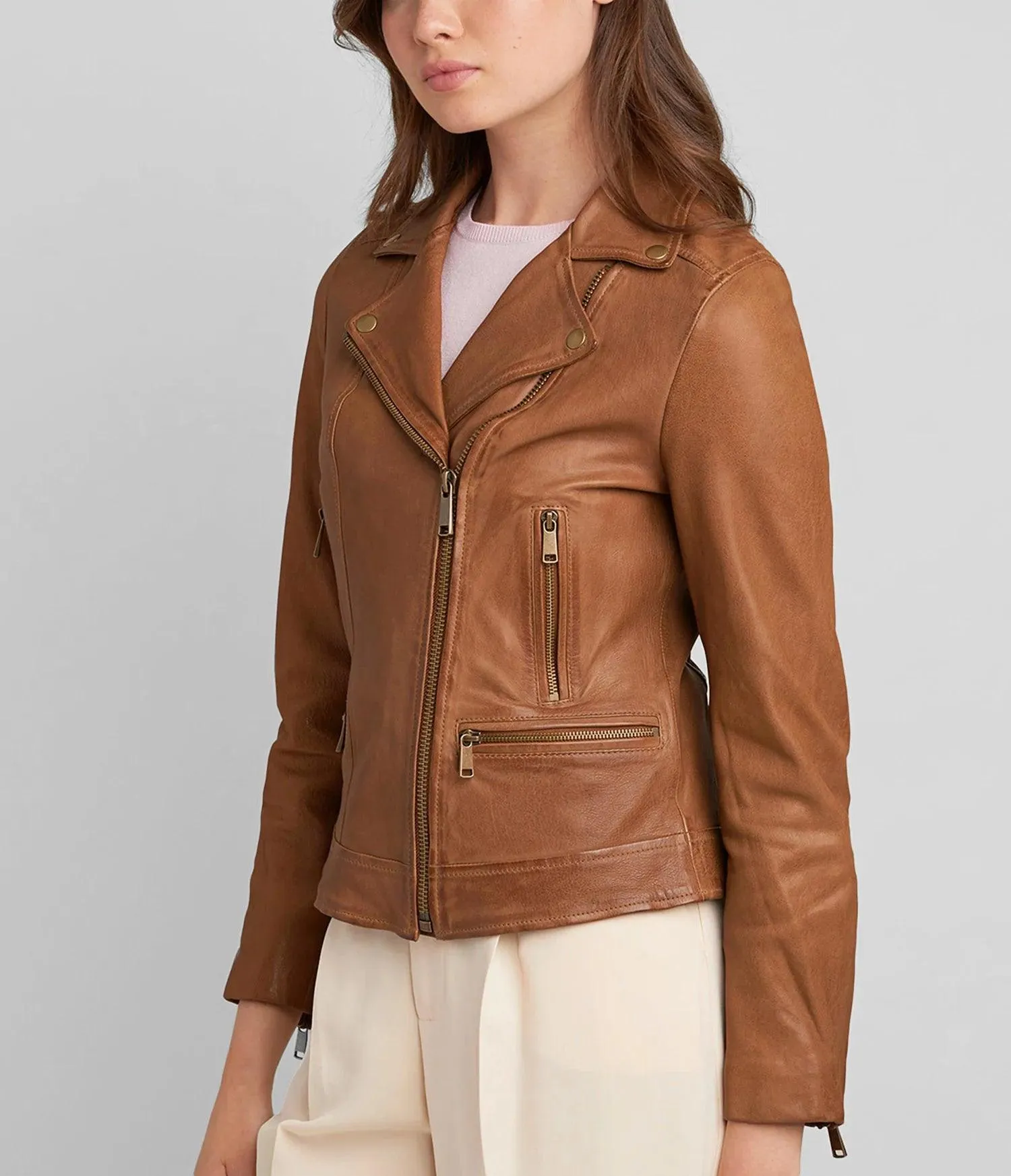 Tracy Asymmetric Moto Genuine Leather Jacket