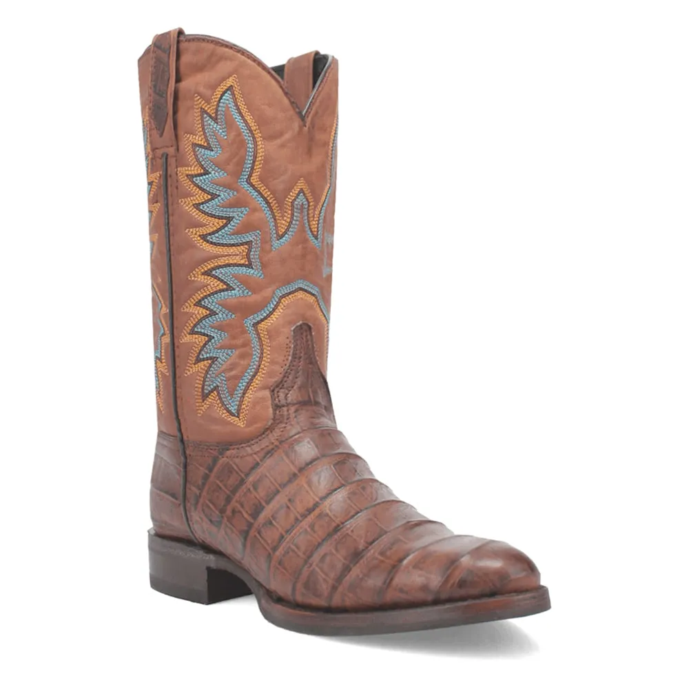 Trail Boss Embroidered Gator Print Round Toe Cowboy Boots