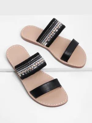 Tribal Embellished Flat Sandals