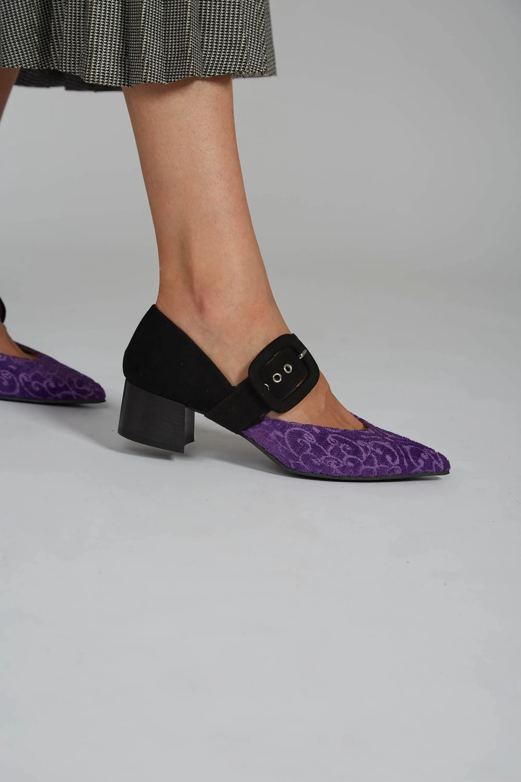 Tulip Eco Suede Vegan Heeled Sandals | Black & Purple