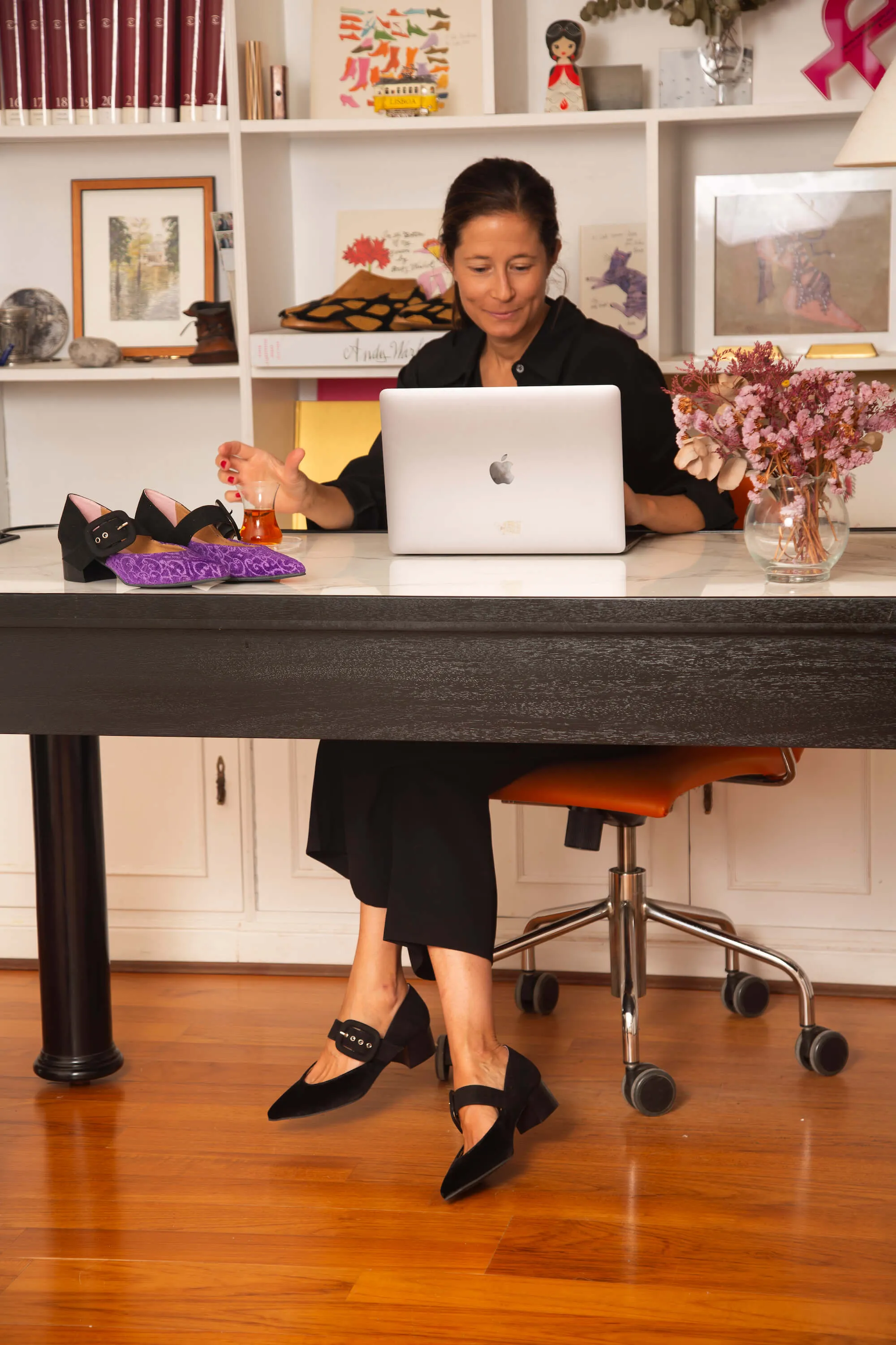 Tulip Eco Suede Vegan Heeled Sandals | Black & Purple