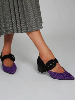 Tulip Eco Suede Vegan Heeled Sandals | Black & Purple