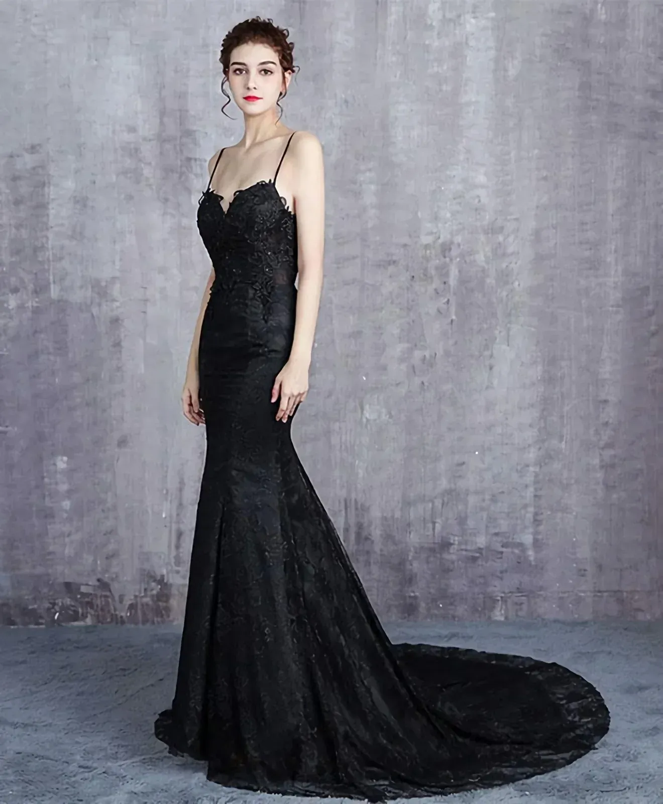 Uniwim Beautiful Mermaid Black Straps Long Formal Dress, Black Evening Dress Prom Dress