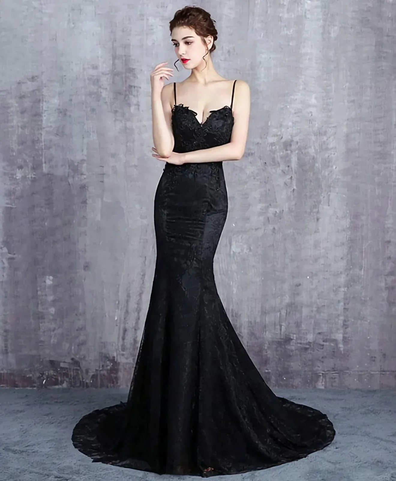 Uniwim Beautiful Mermaid Black Straps Long Formal Dress, Black Evening Dress Prom Dress