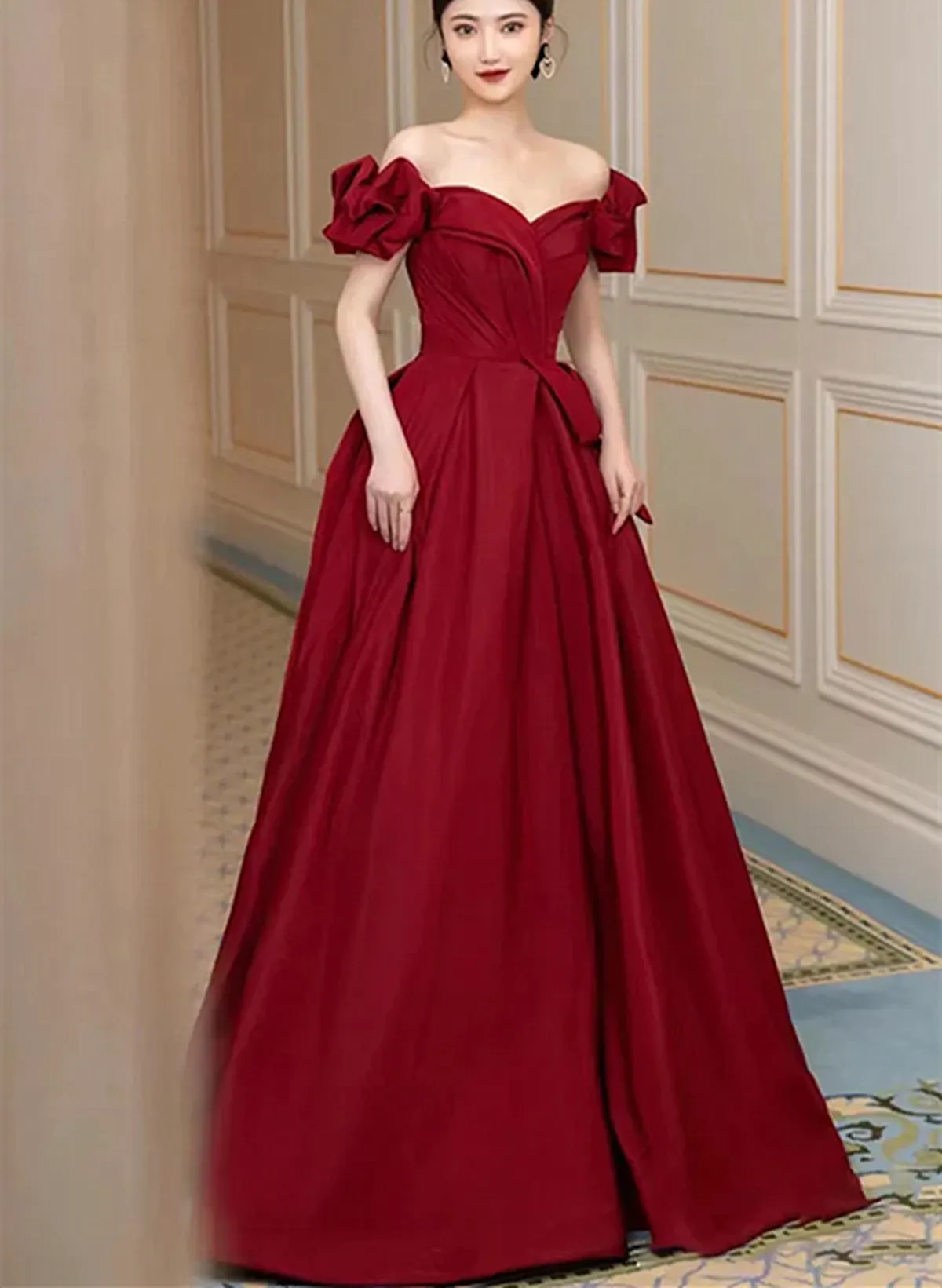 Uniwim Lovely Wine Red Sweetheart Long A-Line Prom Dress, Off the Shoulder Long Formal Dress