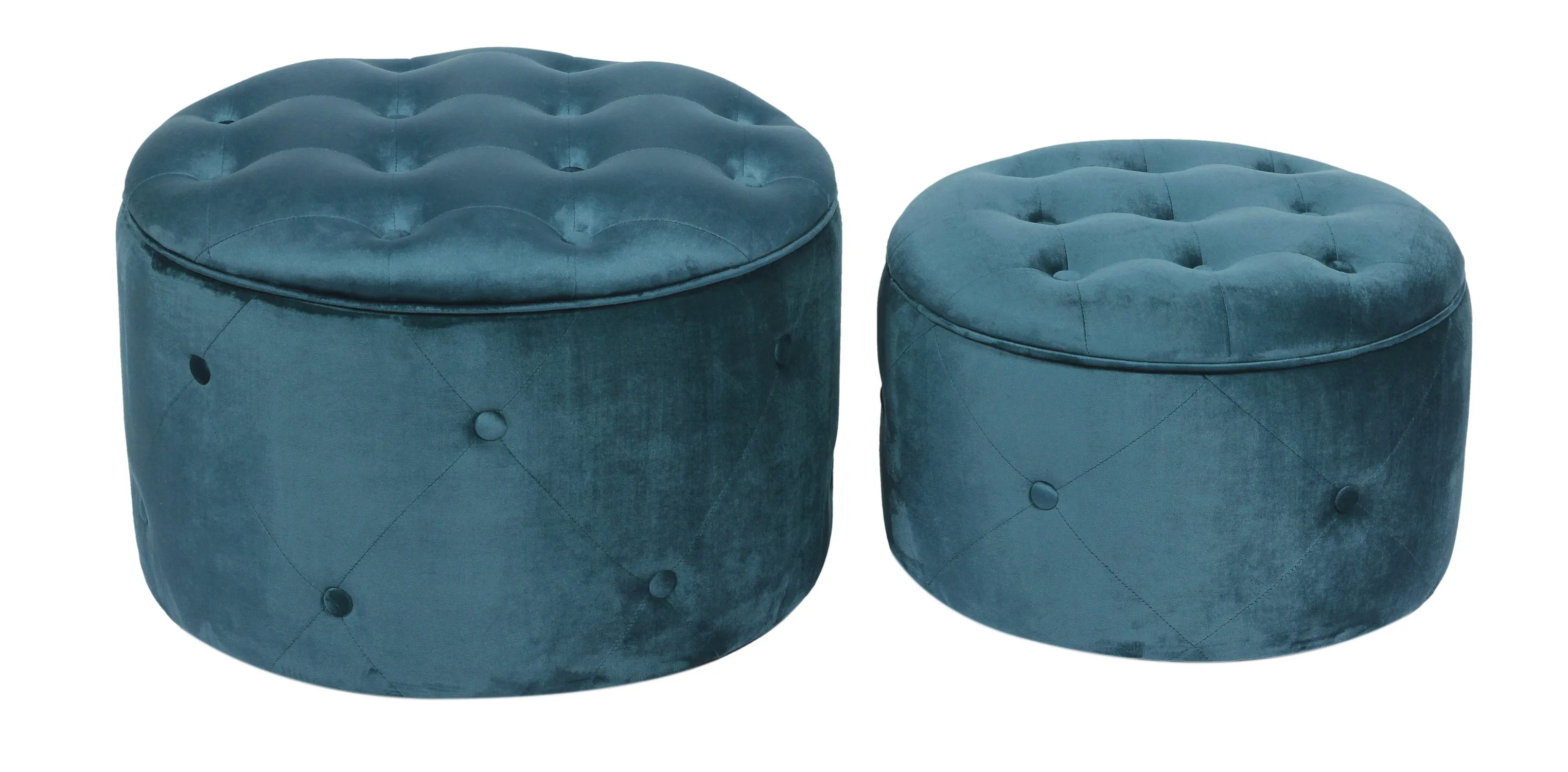 Valeria Set Of 2 Round Storage Ottomans,Teal