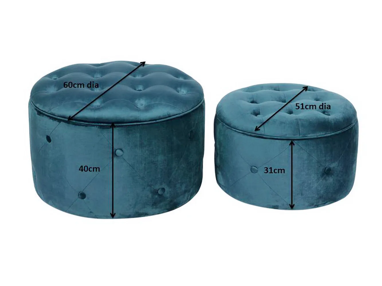 Valeria Set Of 2 Round Storage Ottomans,Teal