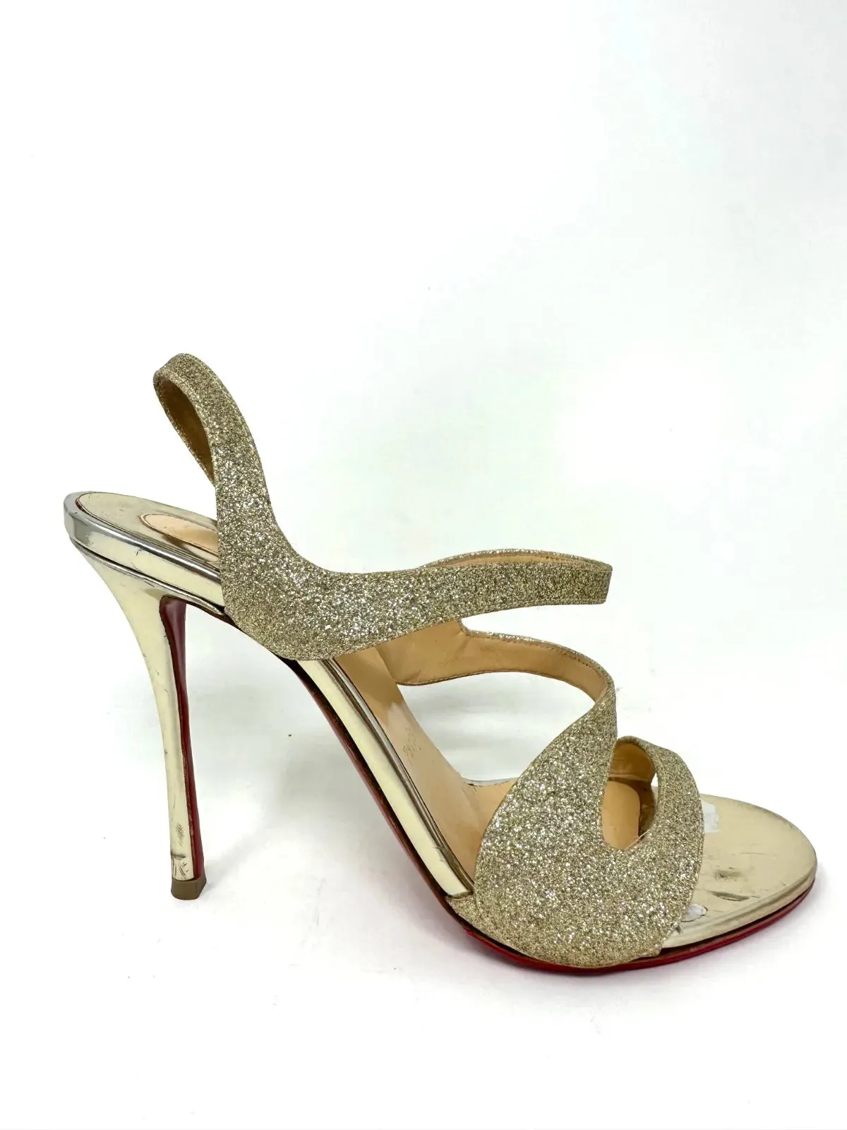 Vavazou 100 Glitter Tonic/Specchio Platine Light Gold Strappy Heels Sandals 38.5 UK 5.5