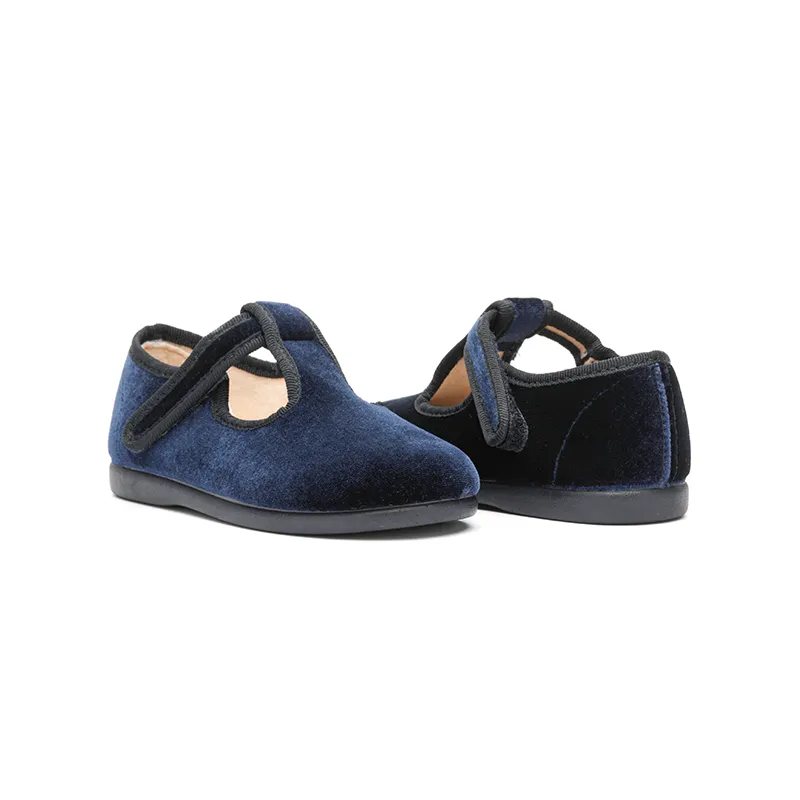 Velvet T-band Shoes in Navy by childrenchic