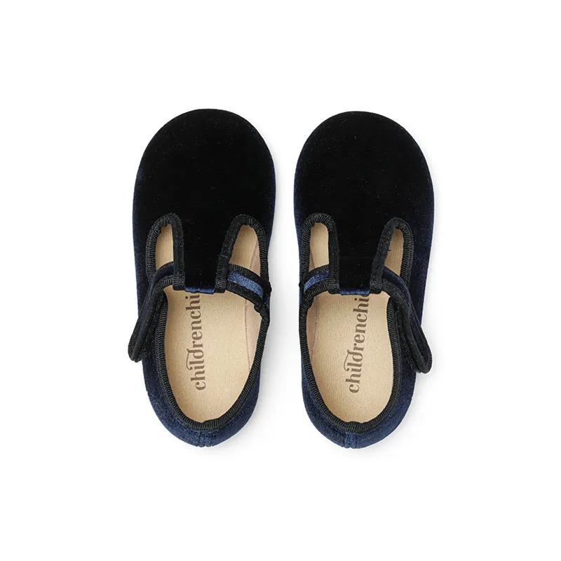 Velvet T-band Shoes in Navy by childrenchic