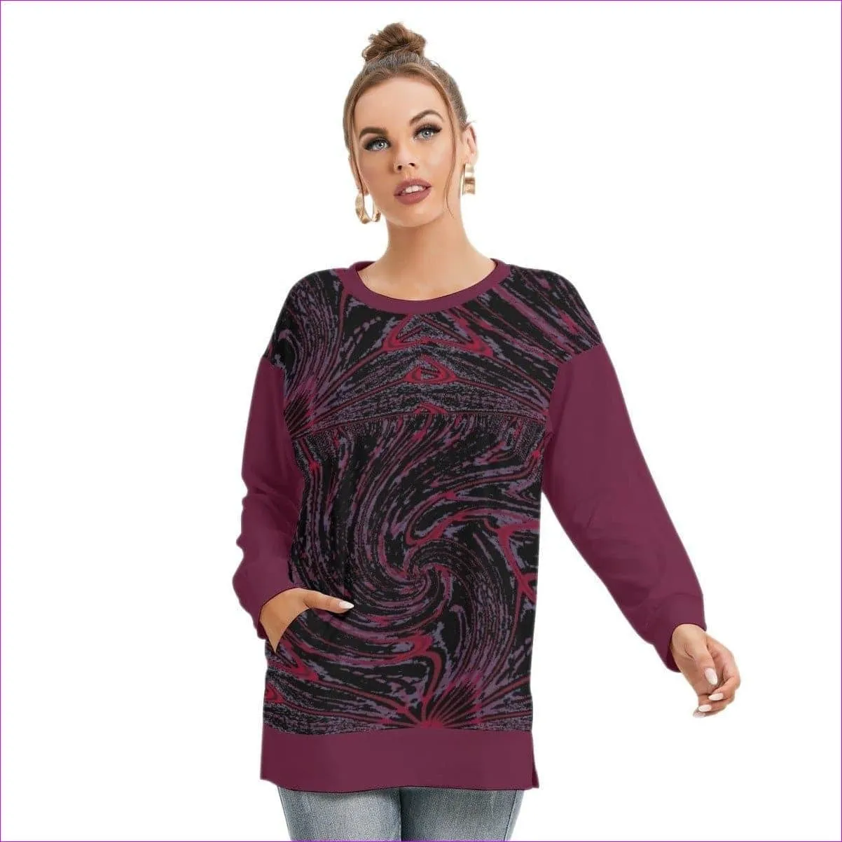 Velvet Women's Side Split O-neck Sweatshirt