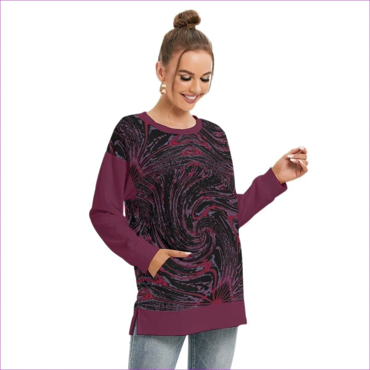 Velvet Women's Side Split O-neck Sweatshirt