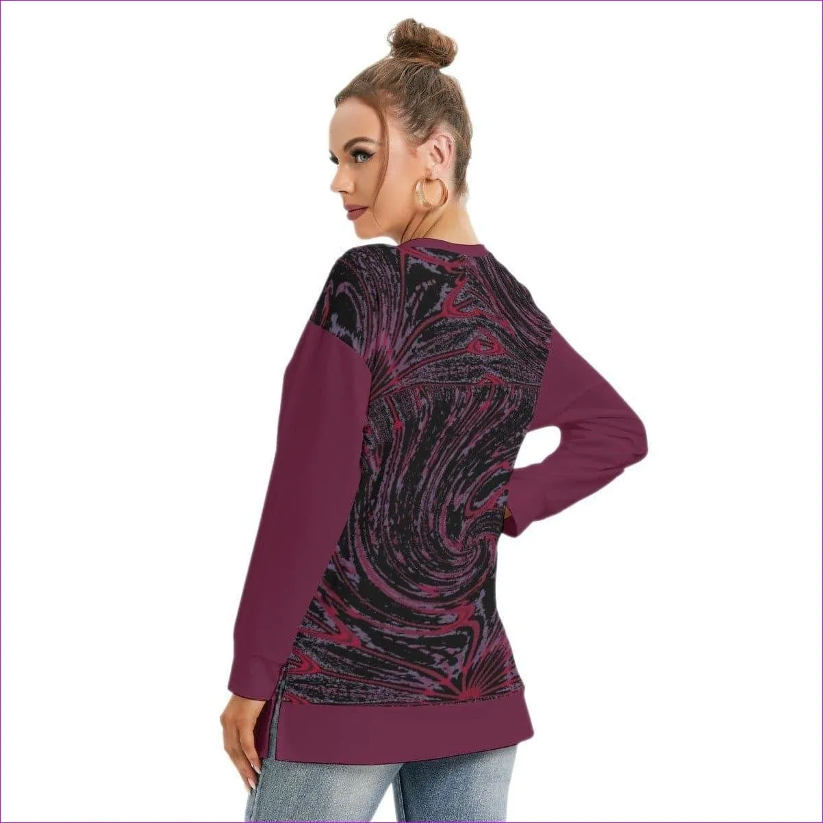 Velvet Women's Side Split O-neck Sweatshirt