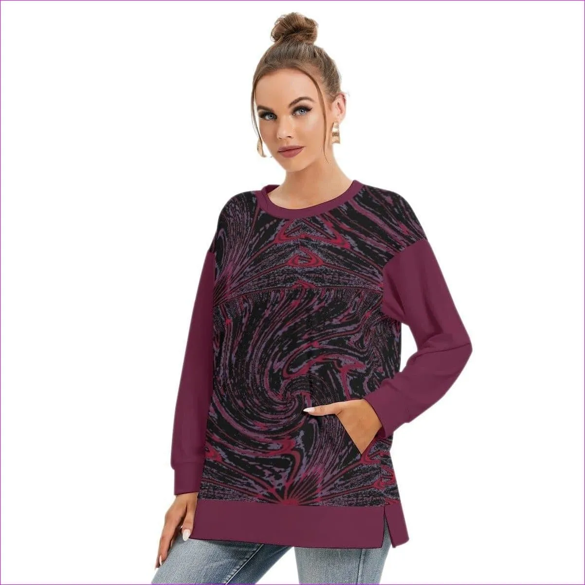 Velvet Women's Side Split O-neck Sweatshirt