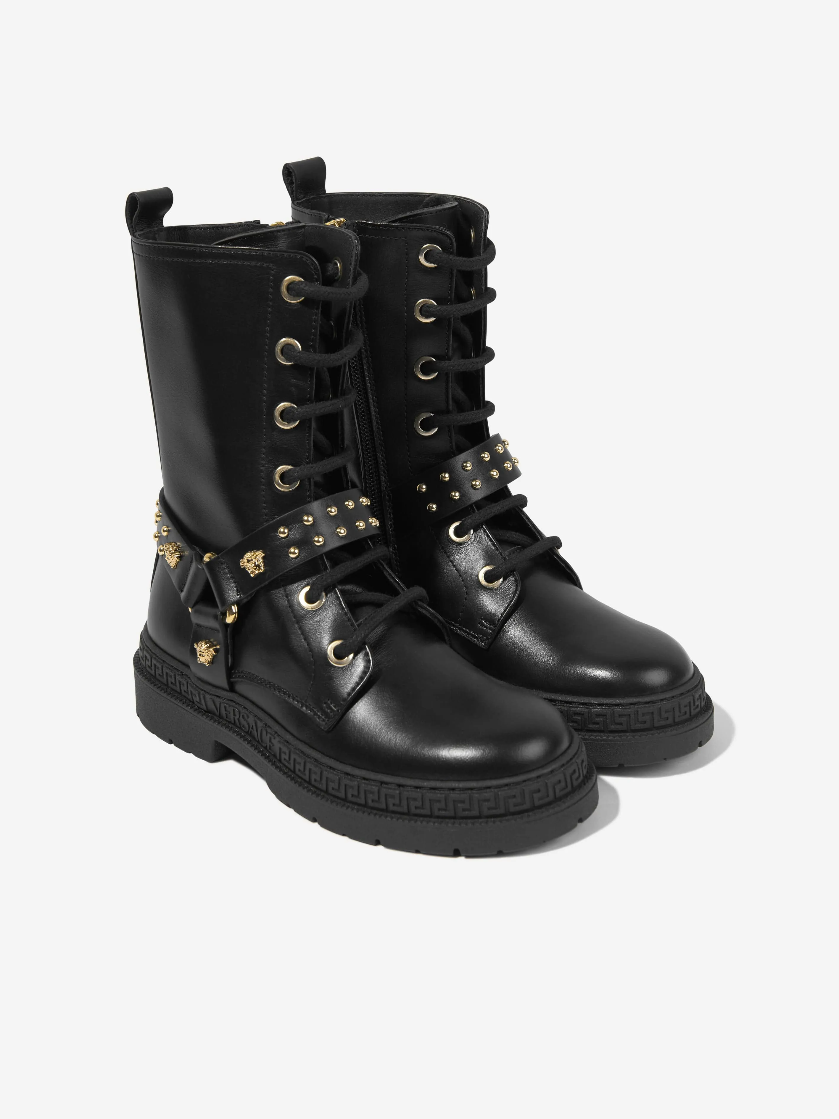 Versace Girls Leather Biker Boots in Black