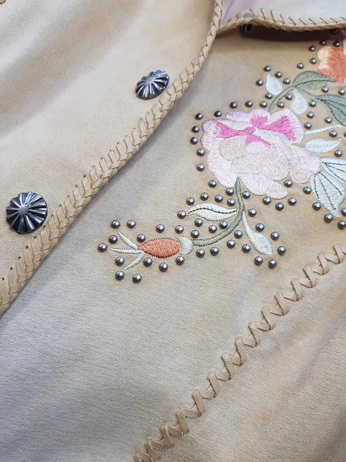 Vintage Embroidered & Studded Suede Jacket with intricate leatherwork detailing