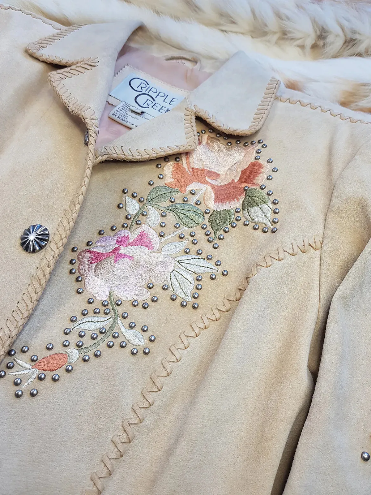 Vintage Embroidered & Studded Suede Jacket with intricate leatherwork detailing