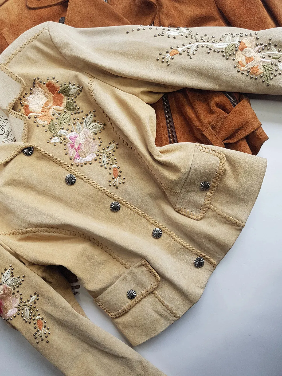 Vintage Embroidered & Studded Suede Jacket with intricate leatherwork detailing