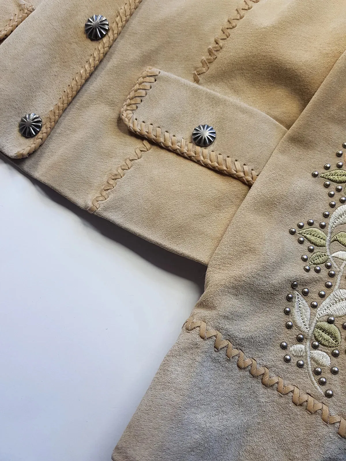 Vintage Embroidered & Studded Suede Jacket with intricate leatherwork detailing