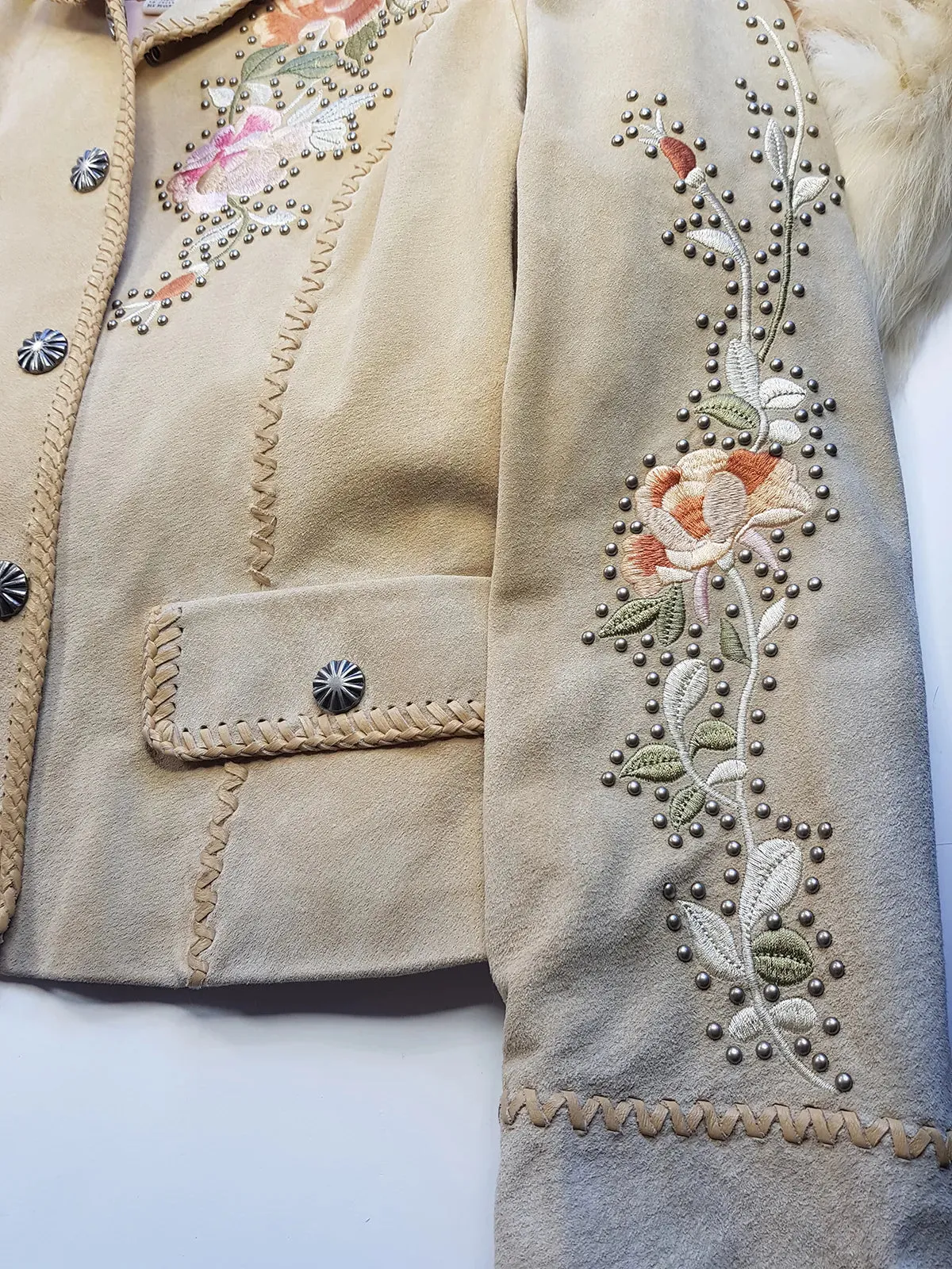 Vintage Embroidered & Studded Suede Jacket with intricate leatherwork detailing