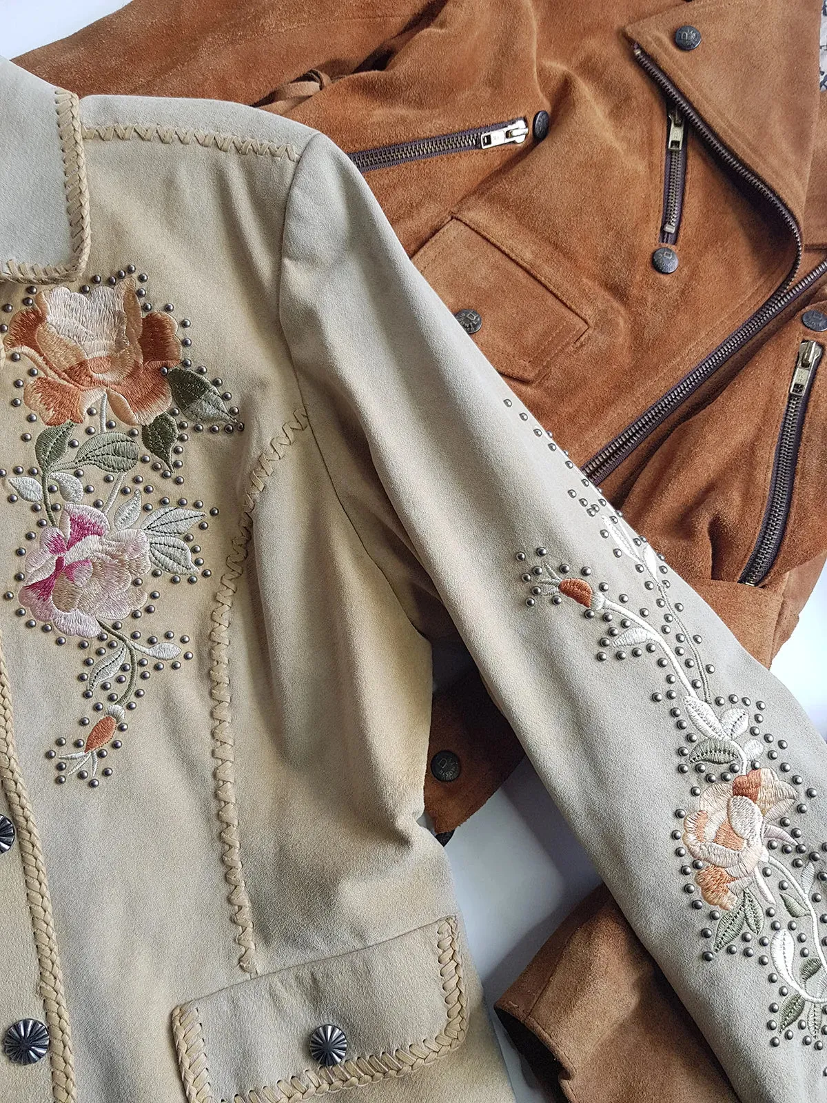 Vintage Embroidered & Studded Suede Jacket with intricate leatherwork detailing