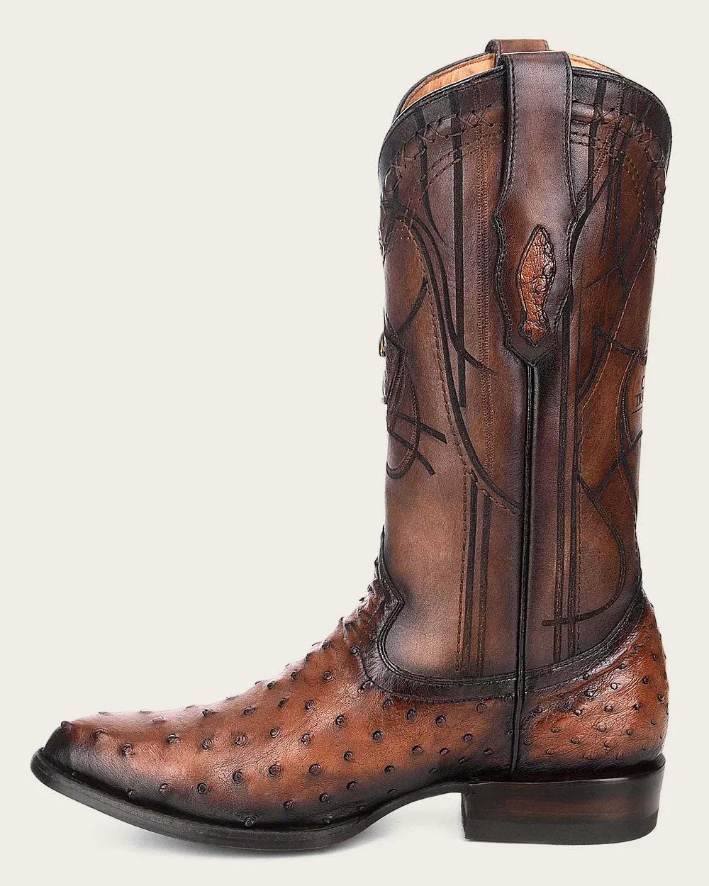 Western brown ostrich boot