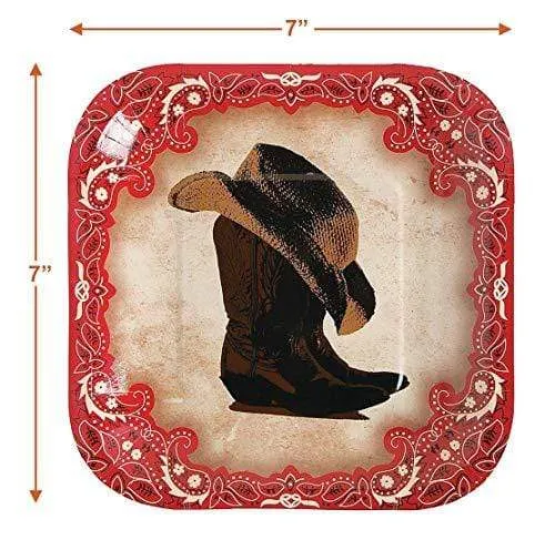 Western Party Supplies - Cowboy Hat and Boot Paper Dessert Plates and Horseshoe Beverage Napkins (Serves 16)