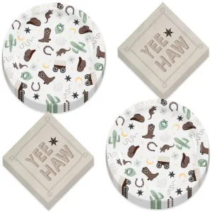 Western Party Supplies - Wild West Round Paper Plates and Yee Haw Napkins (Serves 16)