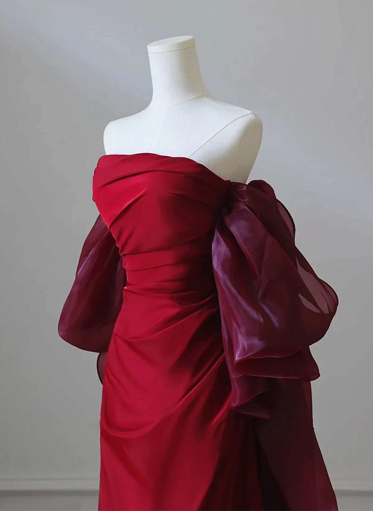 Wine Red Unique Red Scoop Long Prom Dress, Wine Red Long Evening Dress