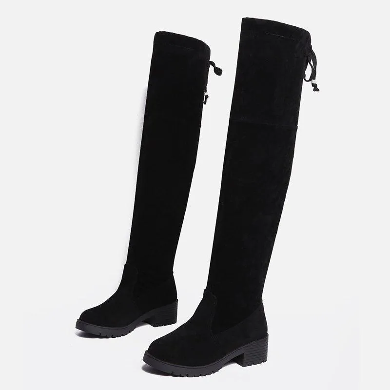 Women over the knee bowknot chunky heel black boots