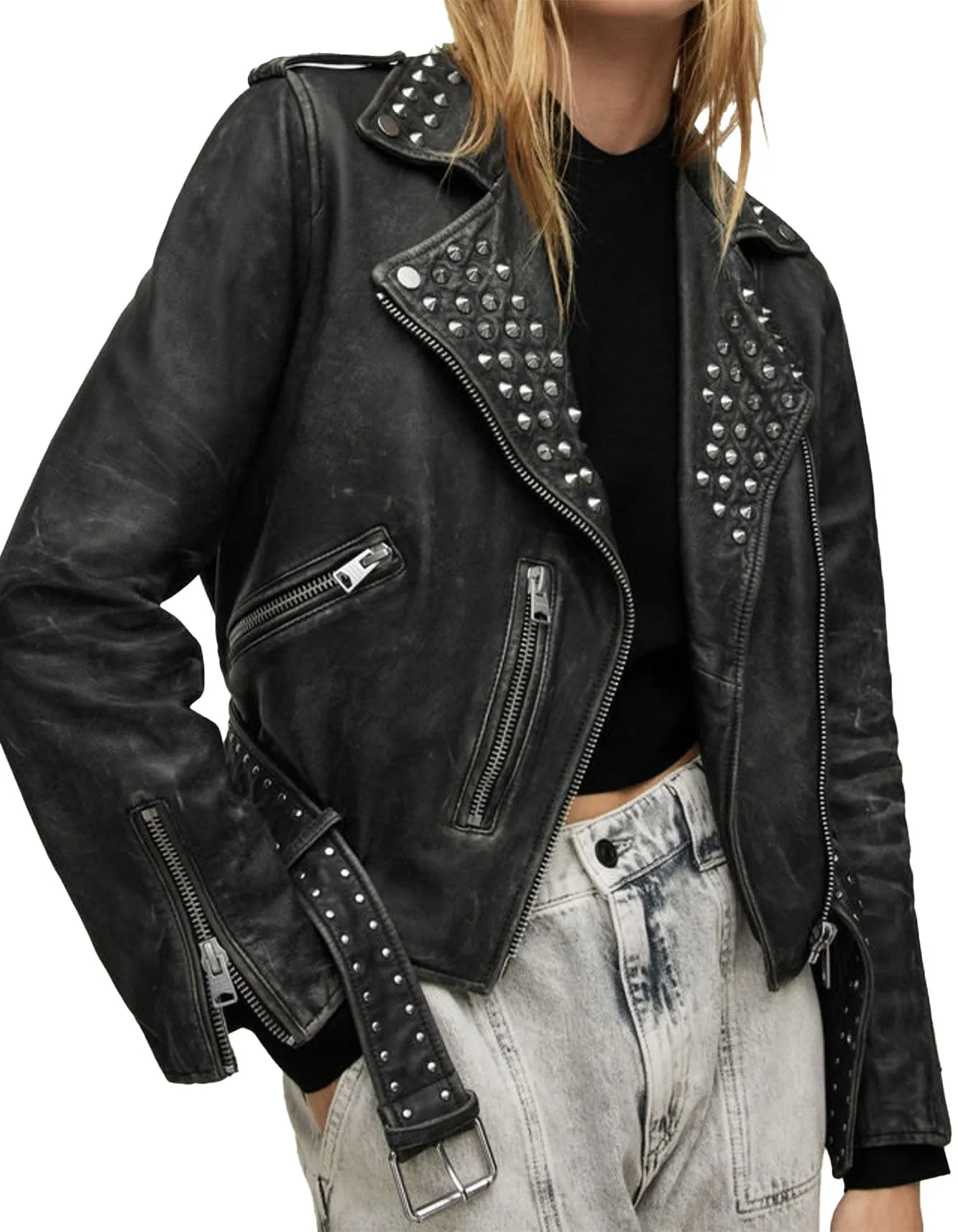 Women's Balfern Studded Leather Biker Jacket