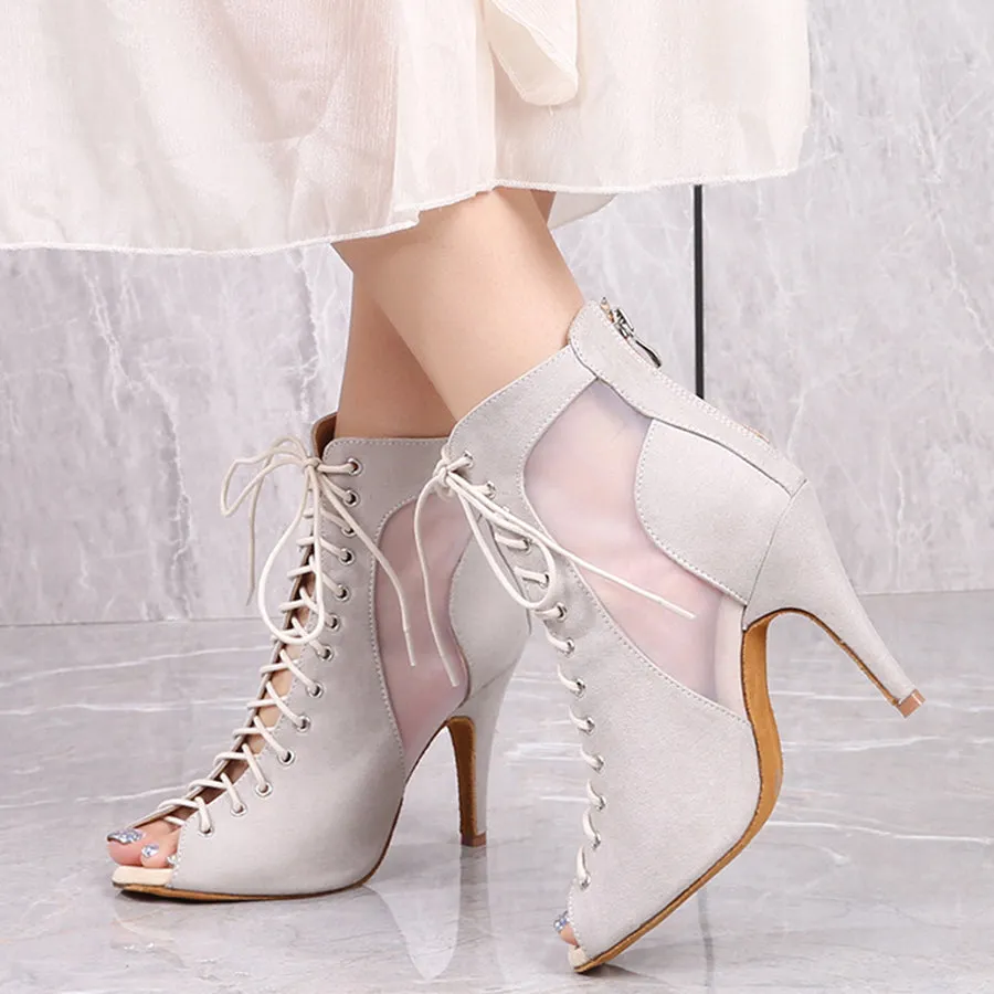 Women's Beige Customized Heel Velvet Jazz Shoes Dance Heels Boots