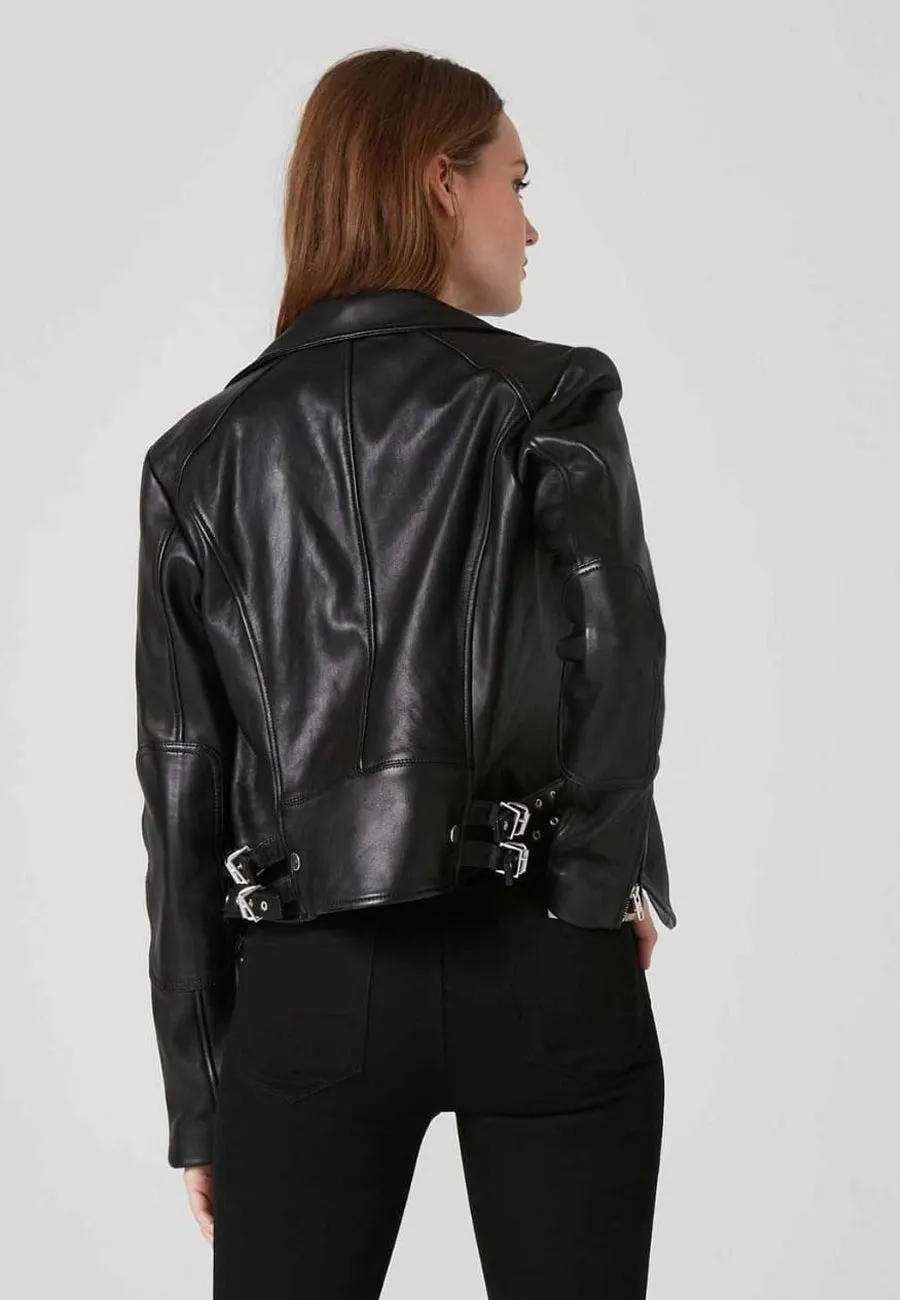 Women's Black Sheepskin Leather Biker Jacket