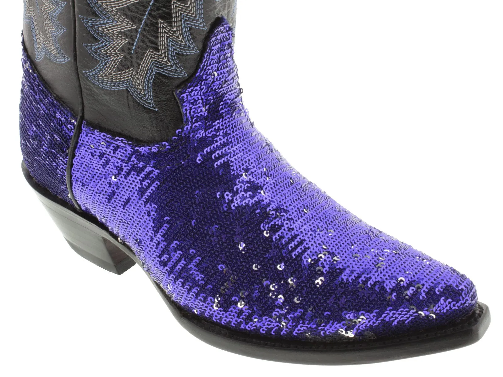 Women's Blue Sequins Western Rodeo Cowboy Boots Snip Toe