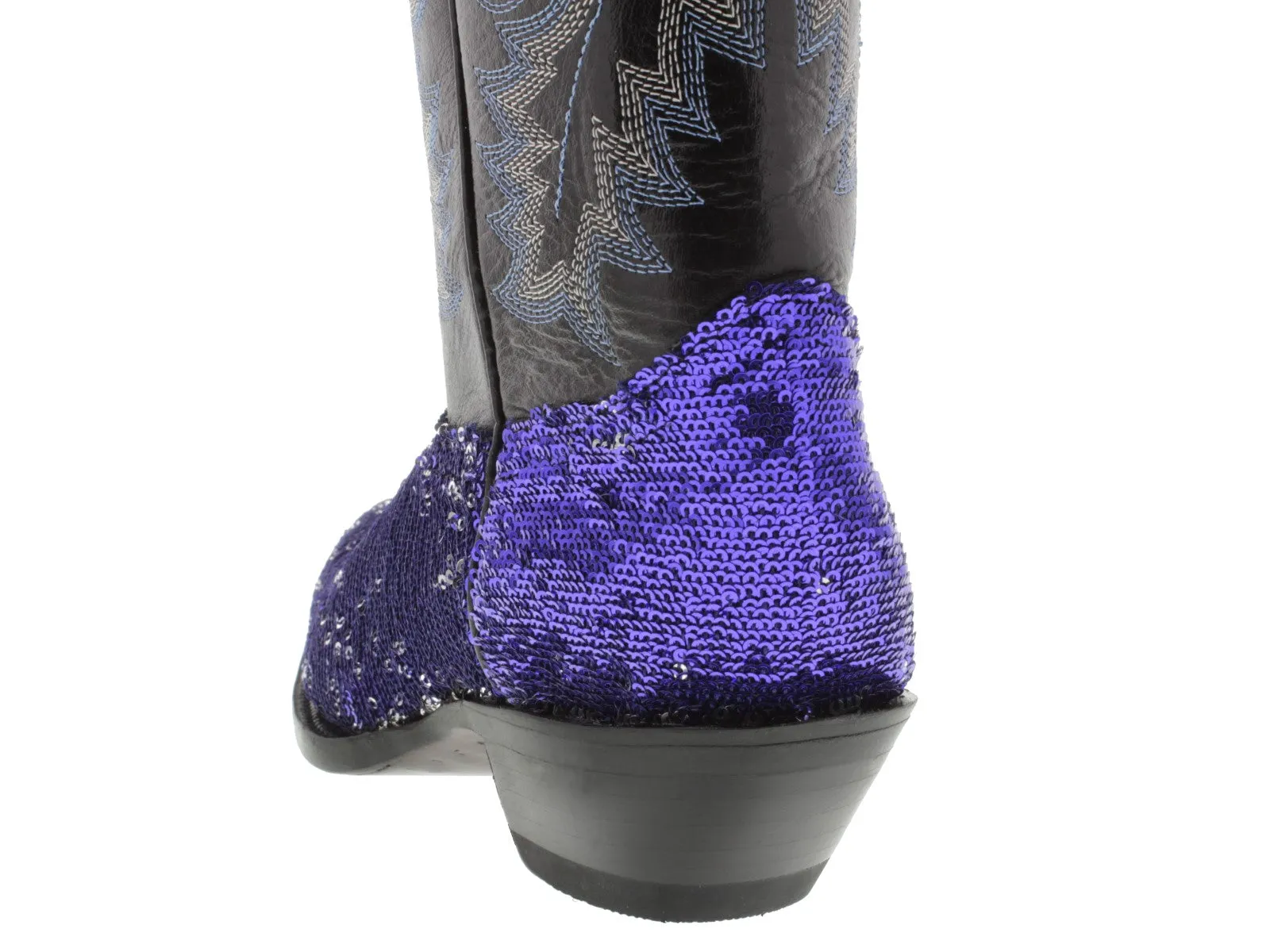 Women's Blue Sequins Western Rodeo Cowboy Boots Snip Toe