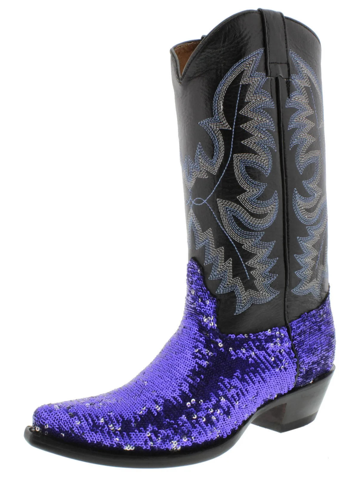 Women's Blue Sequins Western Rodeo Cowboy Boots Snip Toe