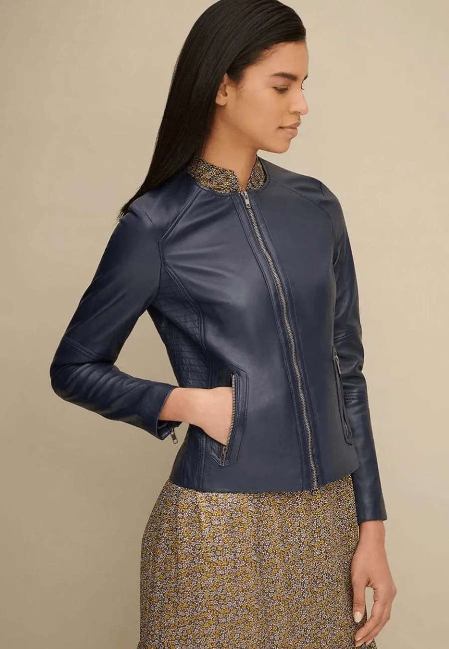 Women's Classic Blue Sheepskin Leather Jacket