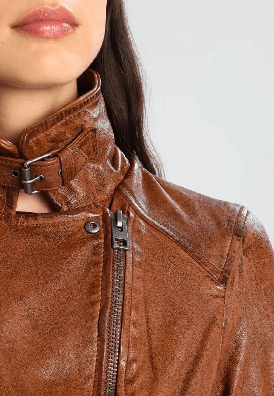 Women's Classic Brown Leather Biker Jacket