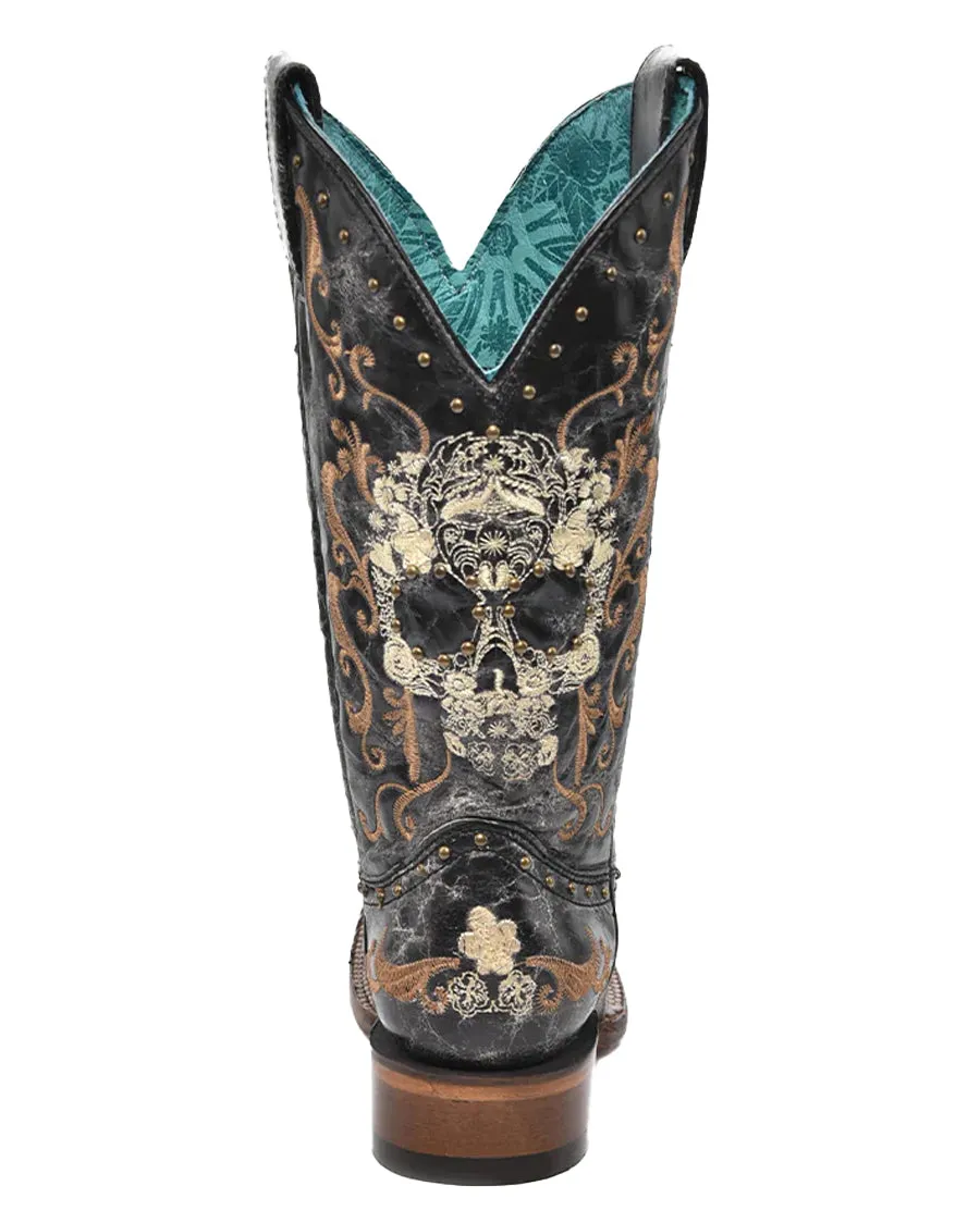 Women's Embroidery Sugar Skull Western Boots